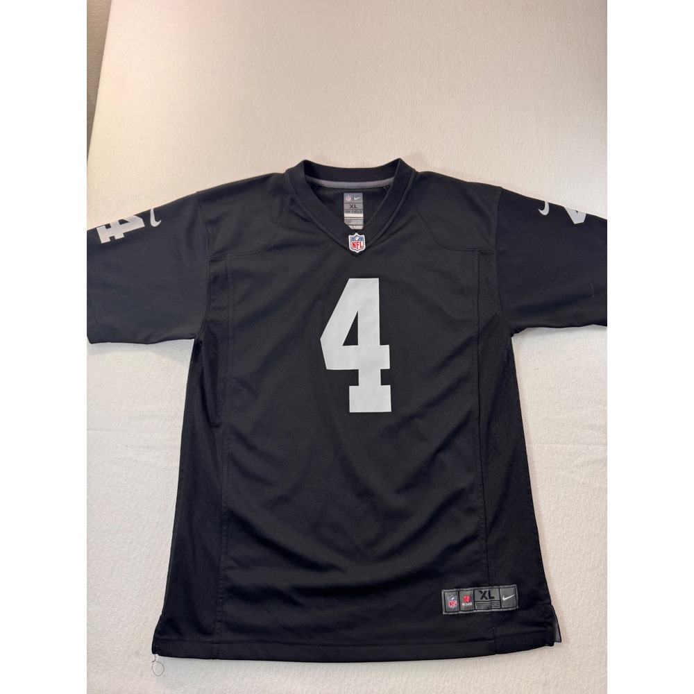 Nike NFL Oakland Raiders Derek Carr 4 Jersey Youth XL Black Silver On Field